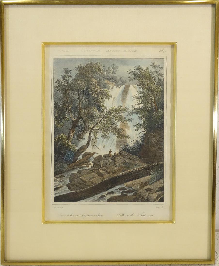 After J. Milbert, Flint River color engraving: After J. Milbert, Flint River color engraving, After Jacques Milbert (French, 1766-1840), "Amerique Septentrionale. Falls on the Flint River", c. 1892, plate 17, 13.25"h x 9.75"w (sight ), 19.25"h x 1