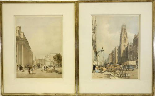 Thomas Shotter Boys, (2) London lithographs: Thomas Shotter Boys, (2) London lithographs, Thomas Shotter Boys (English 1803-1874), "Board of Trade Whitehall & C. from Dowing Street", 1842, 17.25"h x 13"w (sight), 25.25"h x 20.5"w (frame size) an