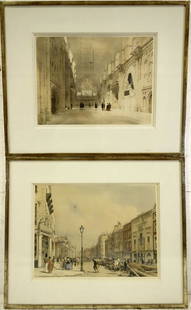 Thomas Shotter Boys, (2) London color lithographs: Thomas Shotter Boys, (2) London color lithographs, Thomas Shotter Boys, (English 1803-1874), "Picacadilly Looking Towards the City", 13"h x 17.5"w (sight), 20.25"h x 25.5"w (frame size),& "Guildhall",