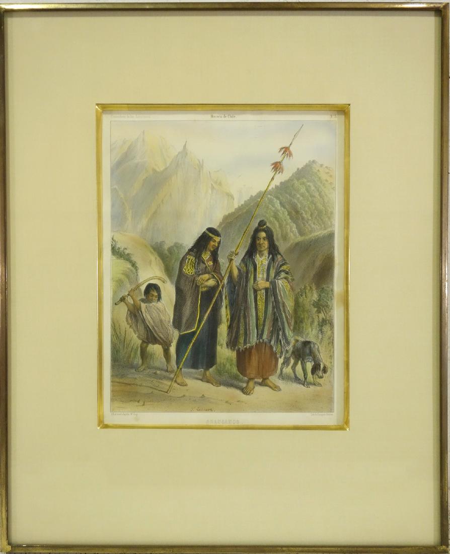 Becquet Freres, colored lithograph Chile: Becquet Freres, colored lithograph Chile, Becquet Freres (French, 19th c.), "Historia de Chile", 13"h x 10"w (sight), 22.25"h x 18.25"w (frame size), matted and framed under glass Provenance: Property