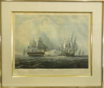 Ch. Hunt (engraver), British naval color aquatint: Ch. Hunt (engraver), British naval color aquatint, Charles Hunt (British, 1803-1877), "This representation of His Majesty's Ship Majestic, 57 Guns, John Hayes, Esq. Captain", after Pierre-Julien Gilbe