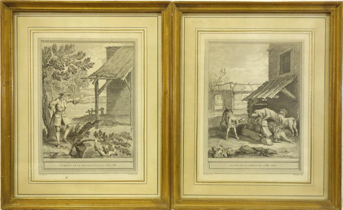 J.B. Oudry, (2) fable illustration engravings (1 of 10)
