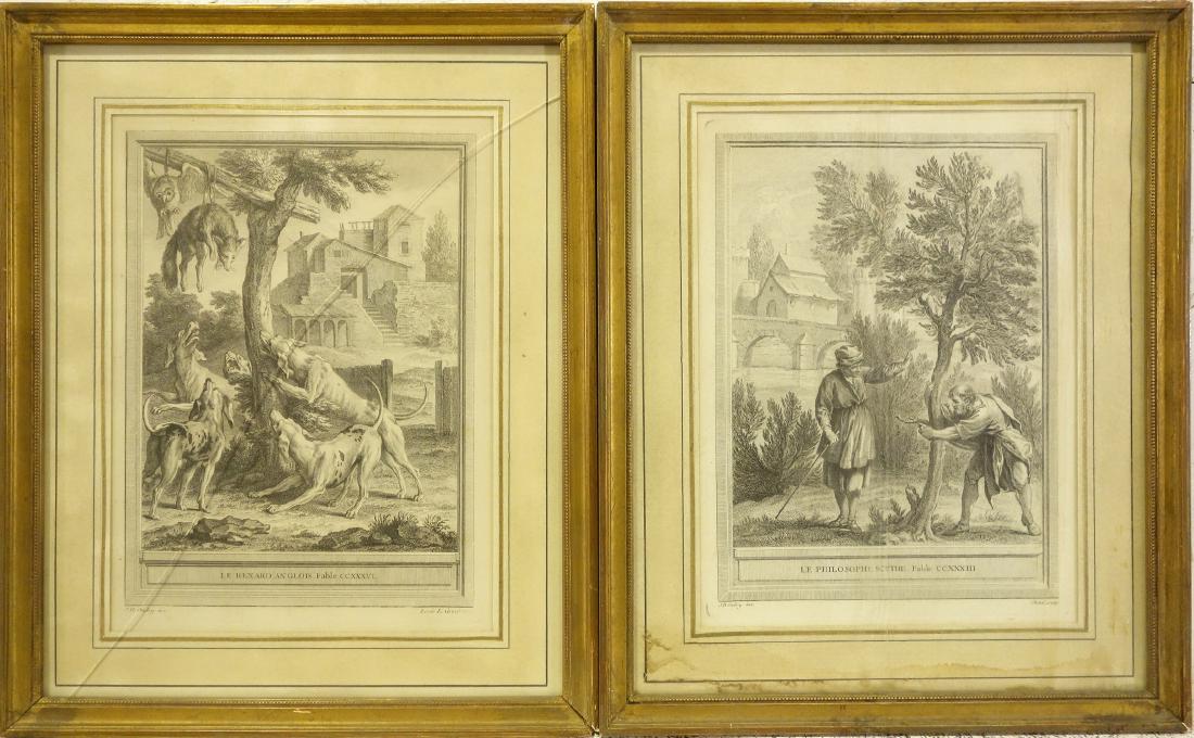 J.B. Oudry, (2) fable illustration engravings (1 of 10)