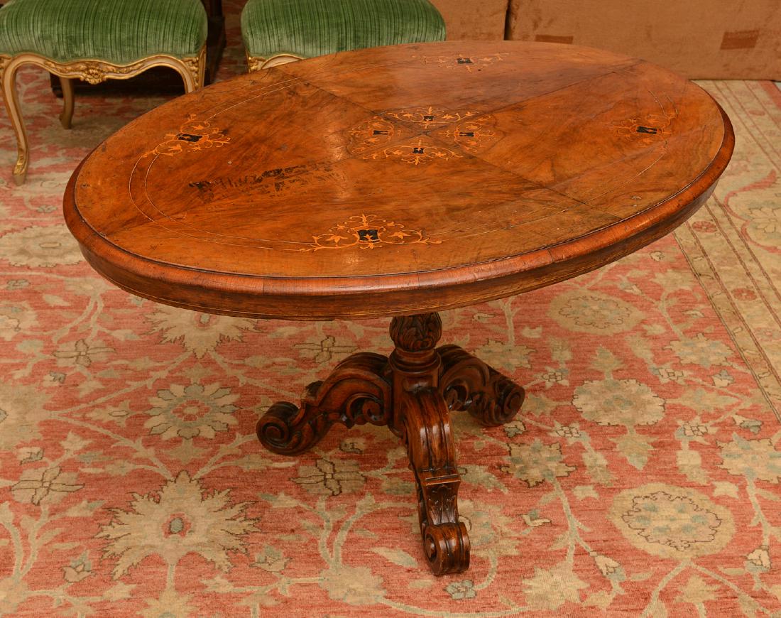 Victorian marquetry inlaid walnut center table (1 of 10)