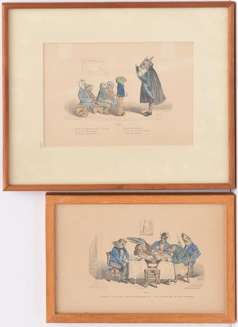 Jean-Jacques Grandville, (2) color lithographs (1 of 8)