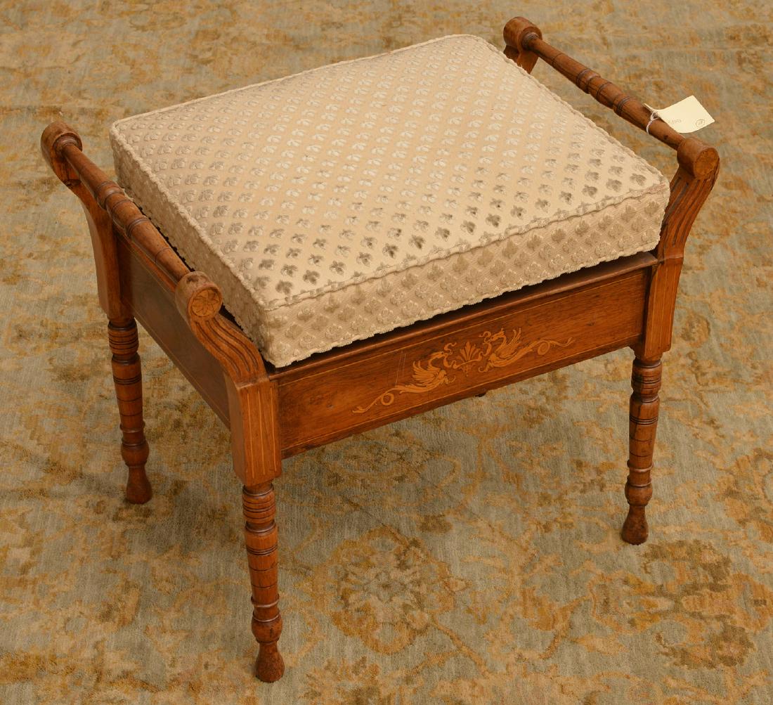 Edwardian marquetry adjustable piano bench (1 of 6)