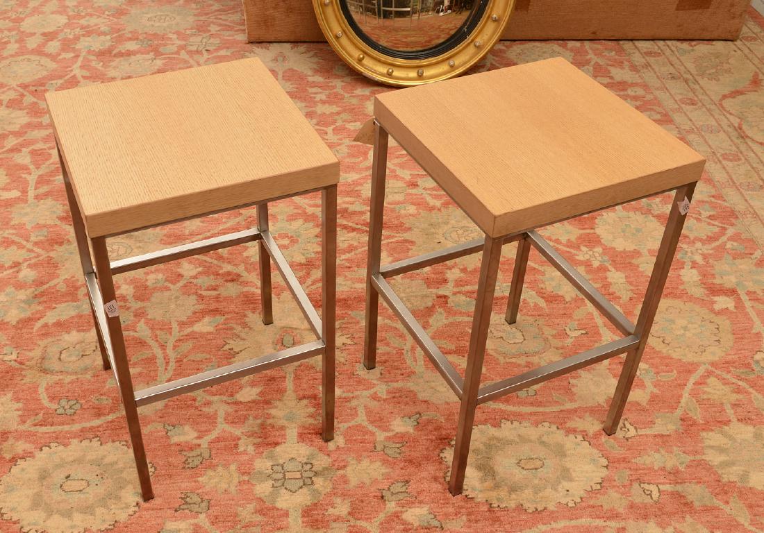 Pair Modernist steel, bleached oak end tables (1 of 4)