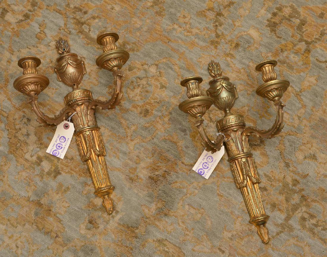 Pair Louis XVI style bronze candle sconces (1 of 8)