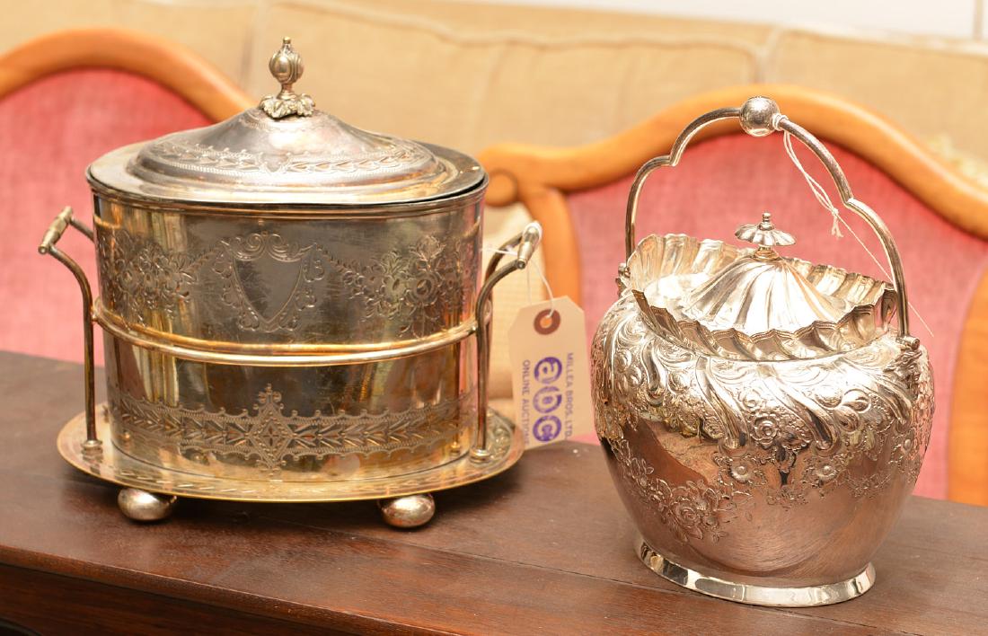 (2) English silver plated biscuit boxes (1 of 8)
