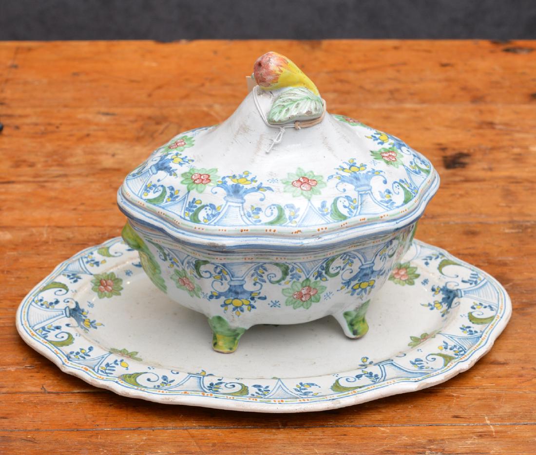 Antique faience sauce tureen with underplate (1 of 7)