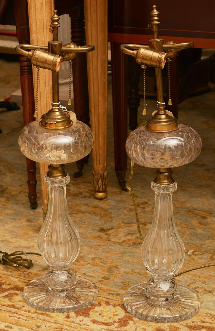 Pair Hinks & Sons cut glass fluid lamps (1 of 5)