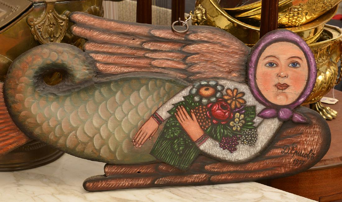 Signed Russian painted mermaid wall plaque (1 of 7)