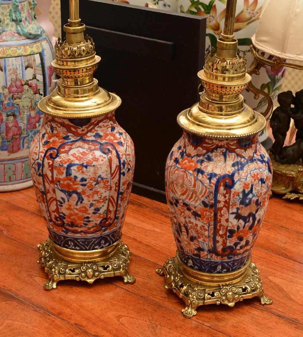 Pair brass mounted Imari porcelain vase lamps (1 of 7)