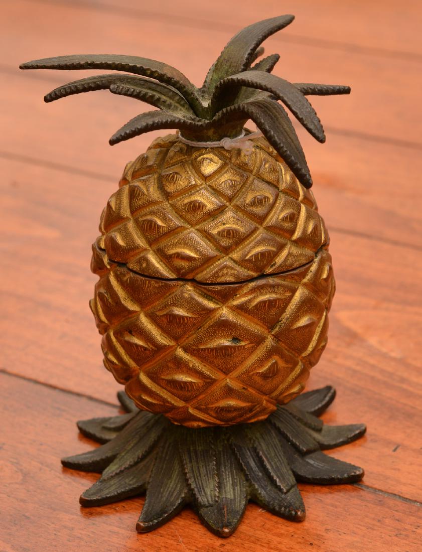 Antique patinated bronze pineapple inkwell (1 of 4)