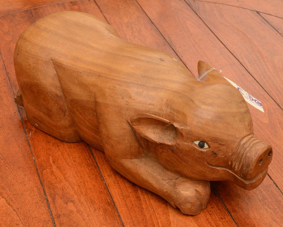 Southeast Asian carved hardwood pig footrest (1 of 8)