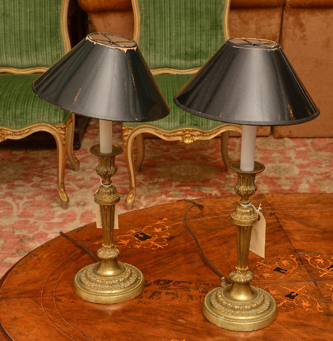Pair Louis XVI style bronze candlestick lamps (1 of 6)