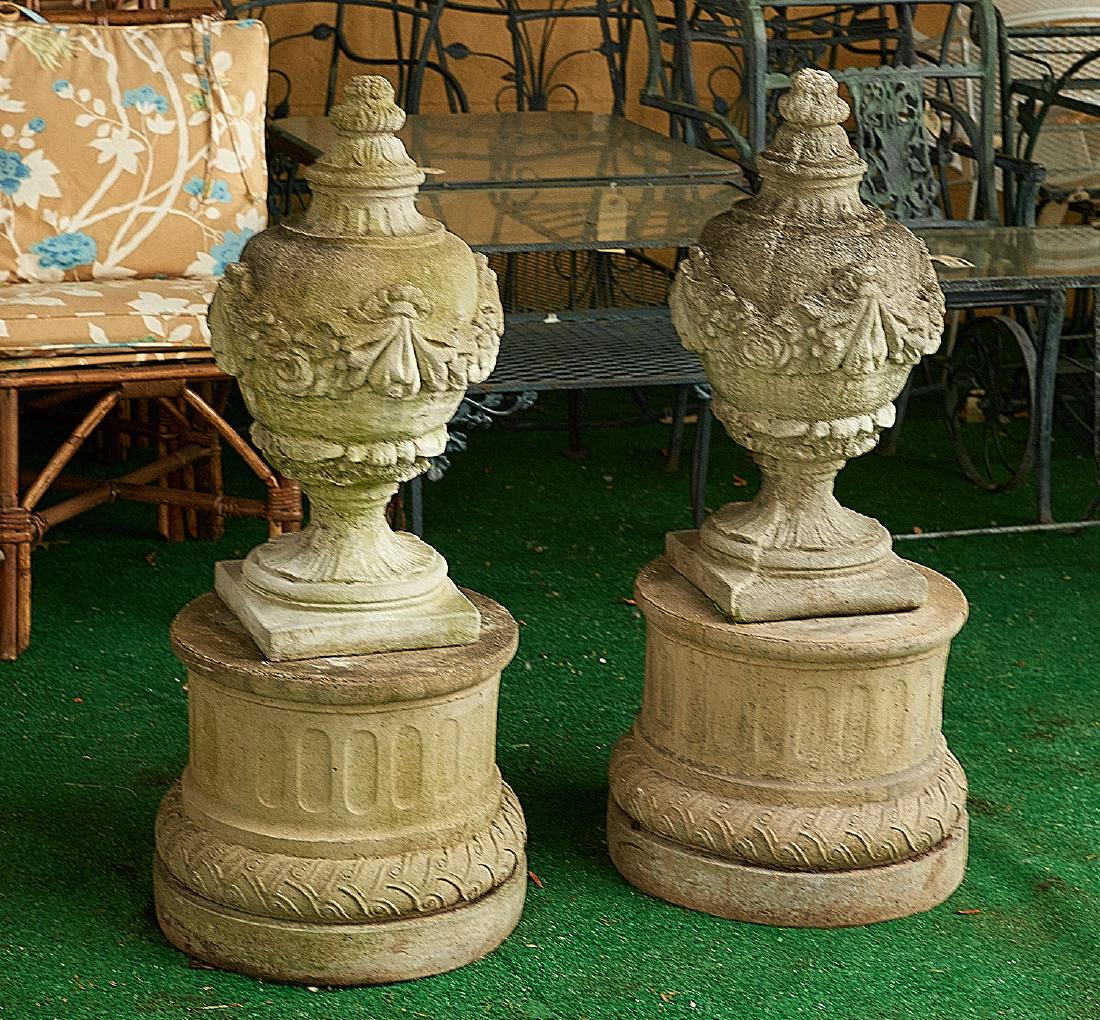 Pair Neo-Classical style cast stone urns/pedestals (1 of 4)