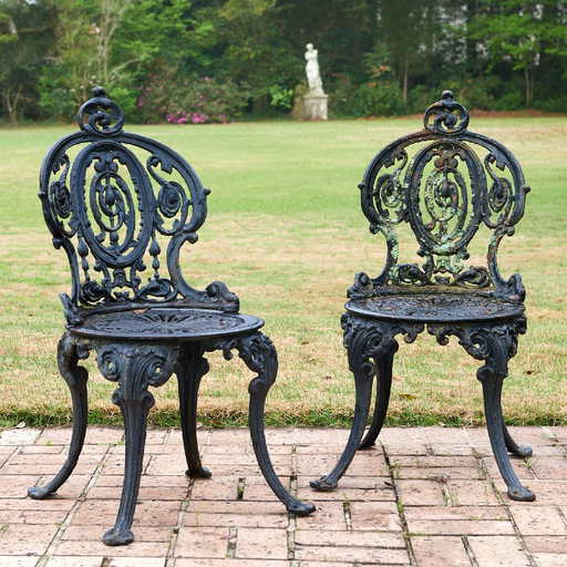 Pair Victorian Cast Iron Garden Chairs