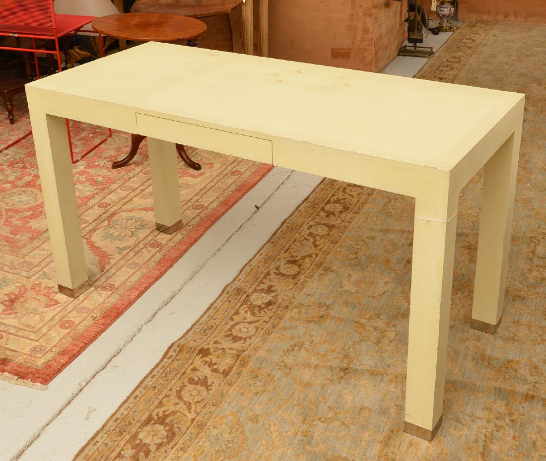 Springer style desk by Jonathan Adler: Springer style desk by Jonathan Adler, 21st c., textured laminate finish, metal tag label in drawer, 30.25"h x 54"w x 23.5"d