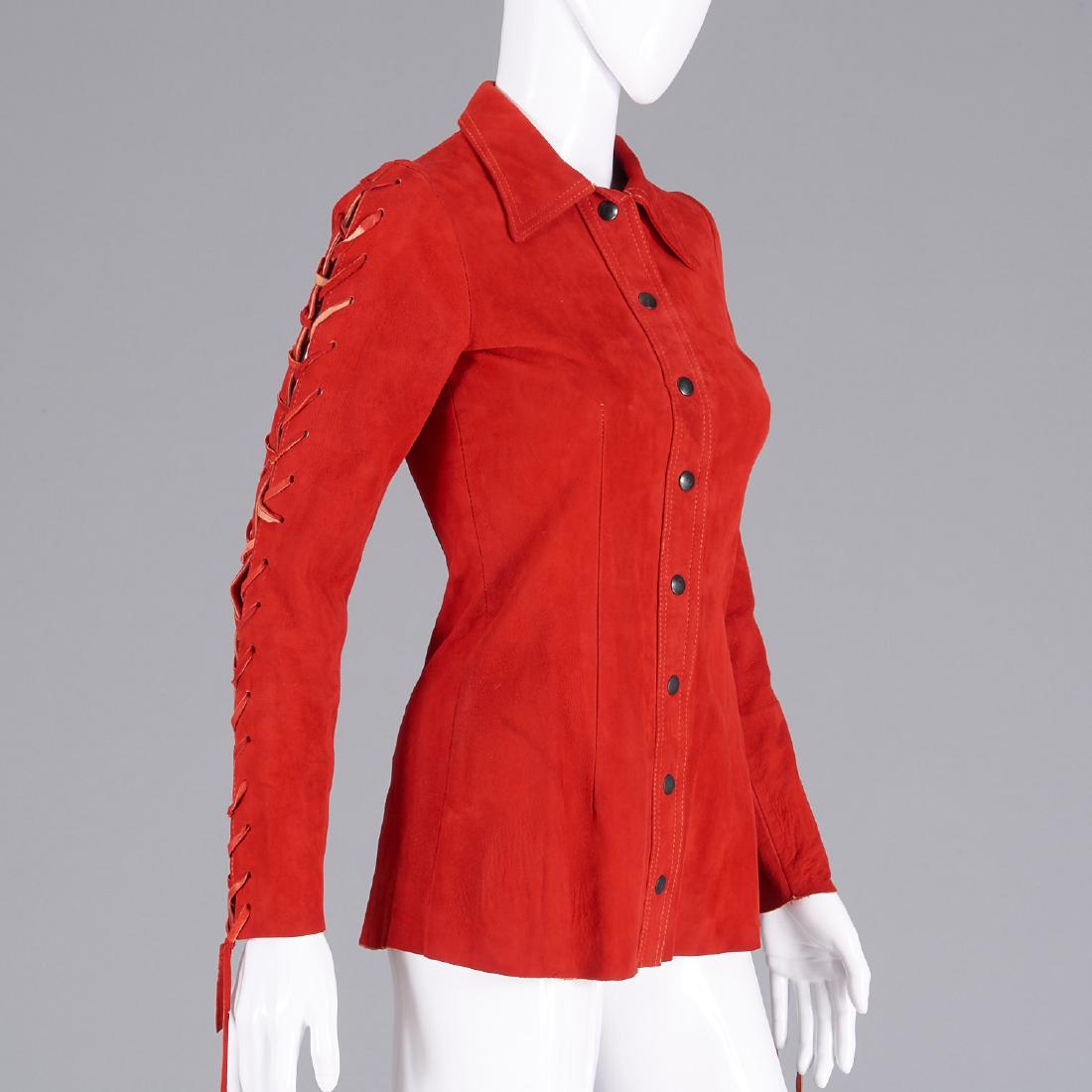 Adolfo red suede jacket with lace up sleeves (1 of 10)