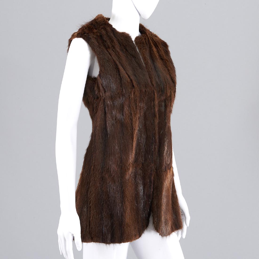 Vintage ladies fur vest: Vintage ladies fur vest, Circa 1950's/1960's, sleeveless style with hook front closure, silk print lining, 36"b, 32"w, 29"l Provenance: From a New York single owner clothing collection