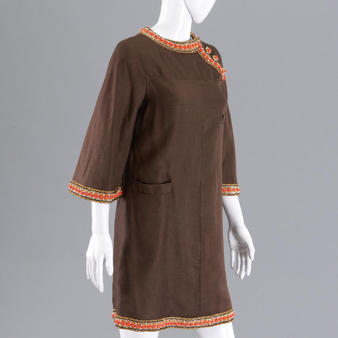 Brown linen beaded cocktail dress (1 of 7)