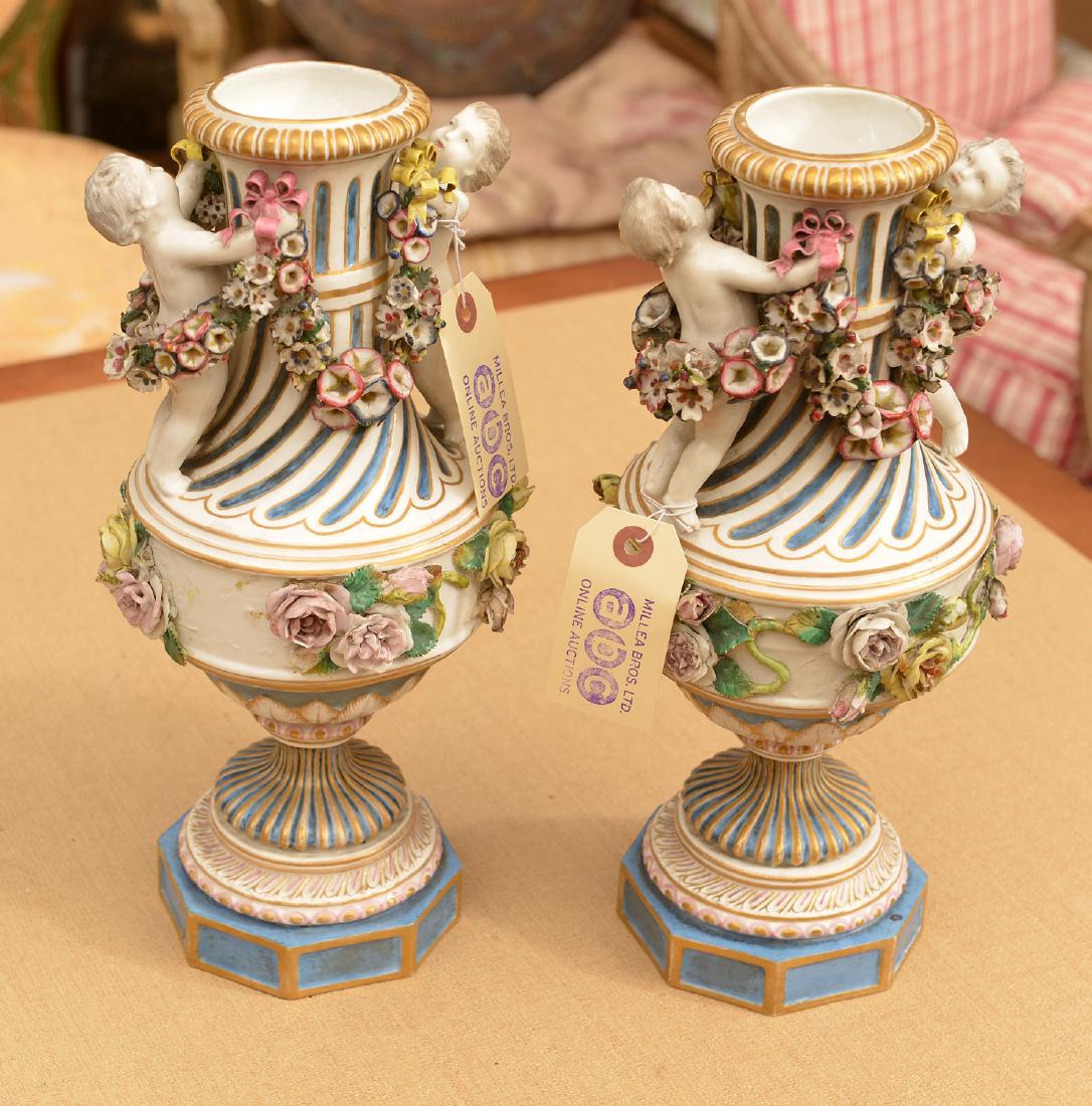Pair Meissen style hand painted porcelain urns (1 of 6)
