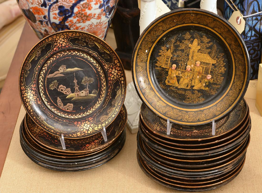 Collection (24) papier mache Chinoiserie plates (1 of 6)