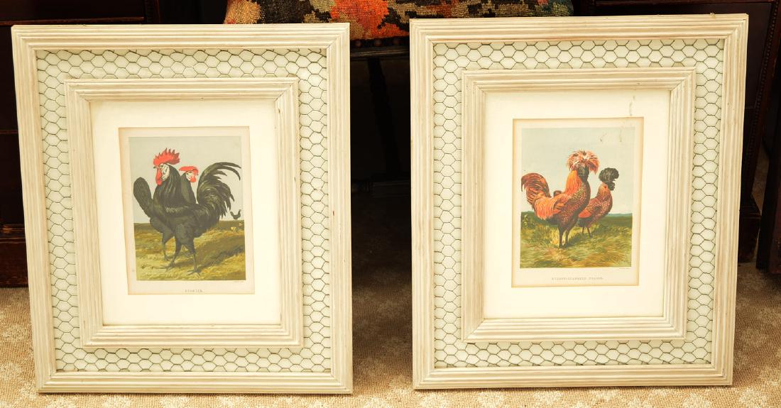 Harrison Weir, (2) chromolithographs: Harrison Weir, (2) chromolithographs, Harrison Weir (British, 1824-1906), incl. "Golden Spangled Polish" and "Spanish", from "The Poultry Book" by W.B. Tegetmeier, 1873, chromolithographs, in chicken 