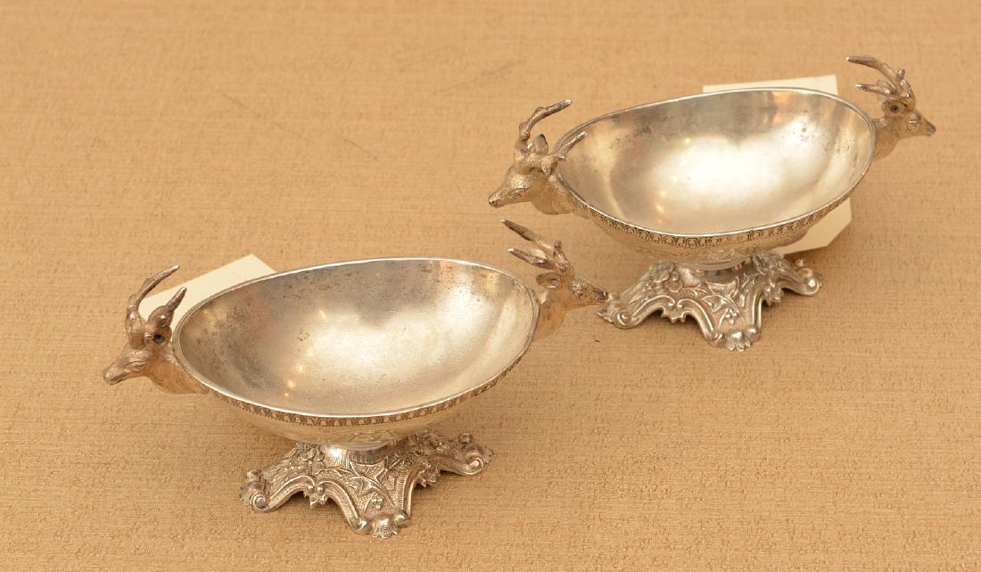 Pair American stag handled coin silver salts (1 of 4)