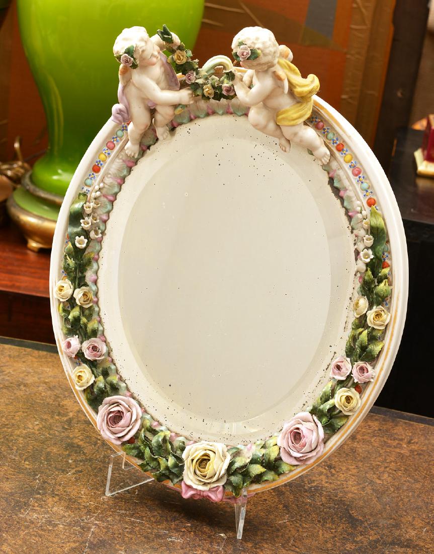 Meissen style hand-painted porcelain cherub mirror (1 of 6)