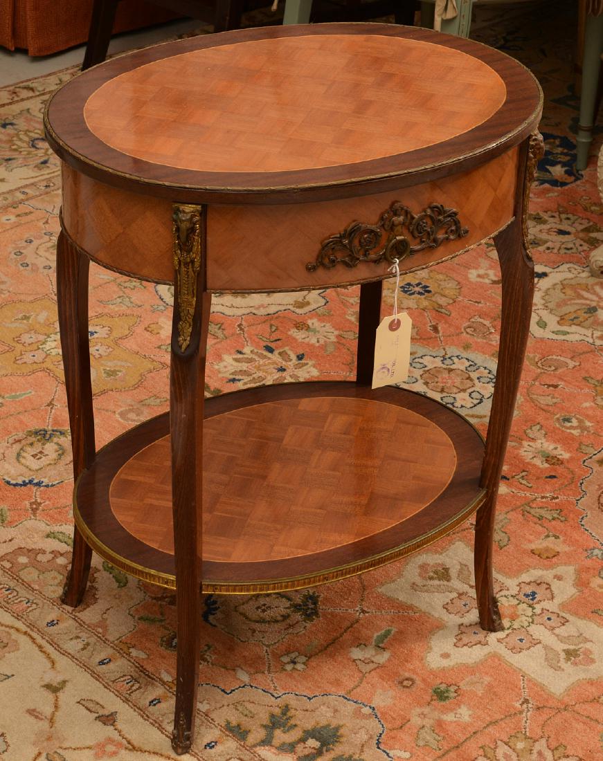 Signed Louis XV style parquetry end table (1 of 7)
