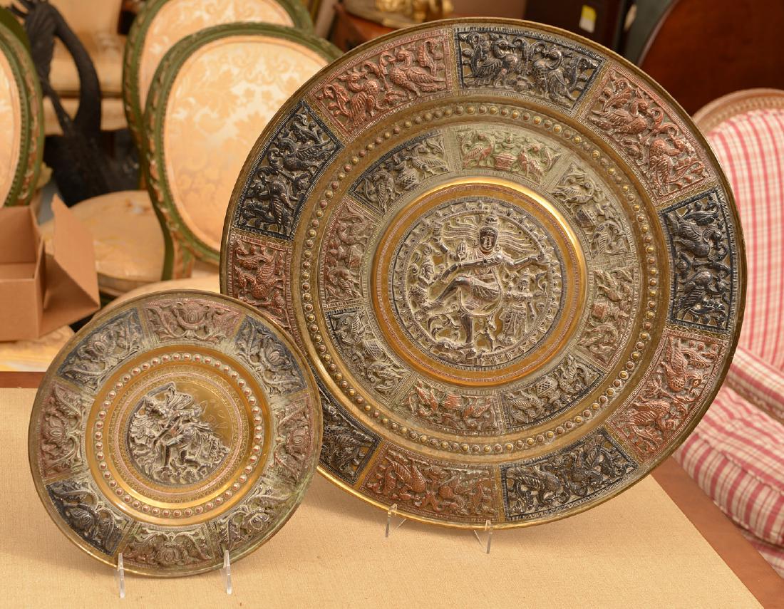 (2) Indian copper and silver relief brass chargers (1 of 7)