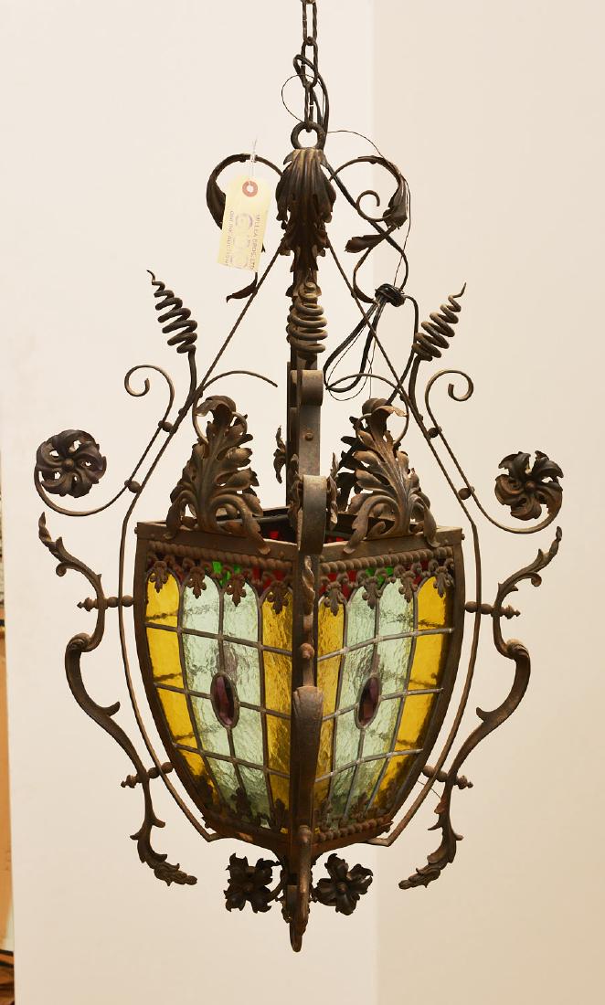 Leaded glass and wrought iron hanging fixture (1 of 5)