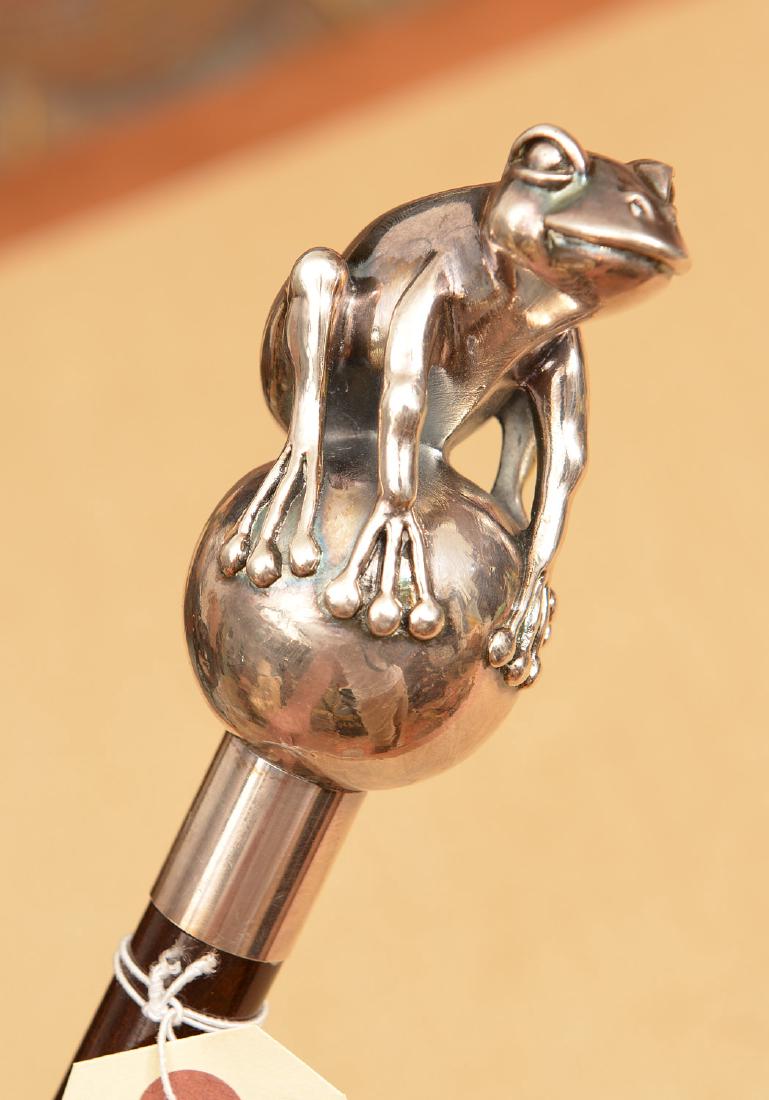 Sterling silver tree frog handled walking stick (1 of 4)