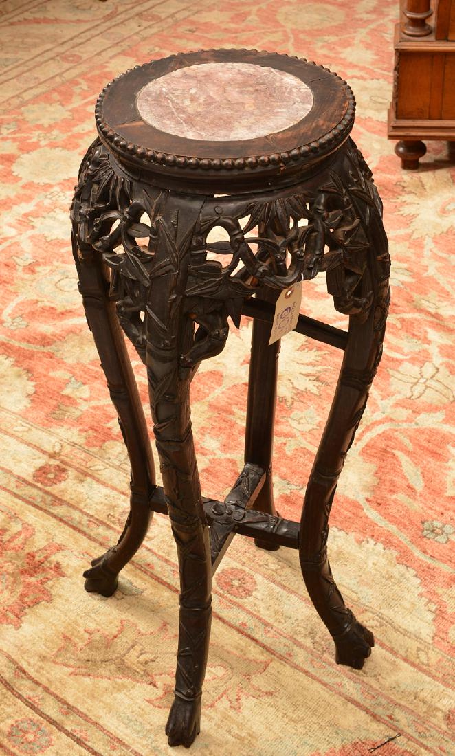 Chinese carved hardwood marble top stand (1 of 3)