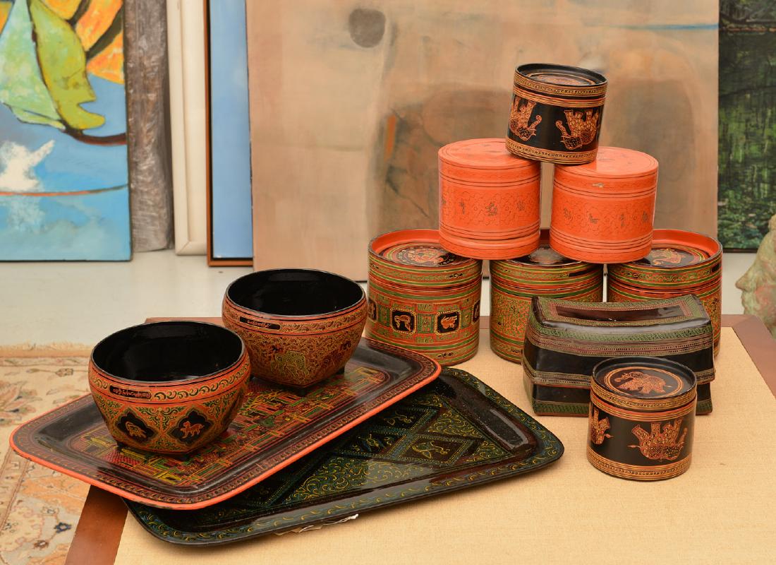 (11) pieces Tibetan lacquerware (1 of 4)
