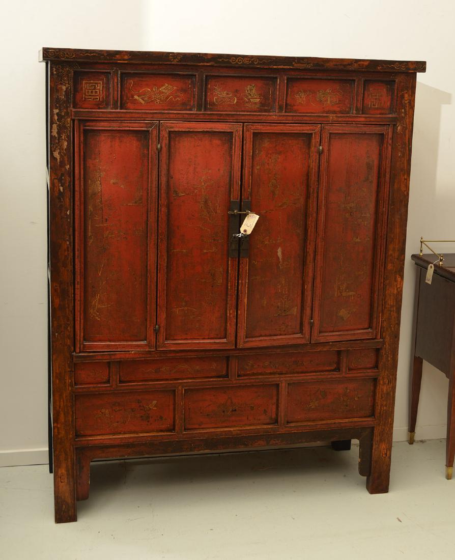 Chinese parcel gilt red lacquer cabinet (1 of 9)