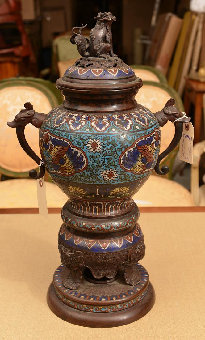 Chinese cloisonne footed bronze censer (1 of 7)
