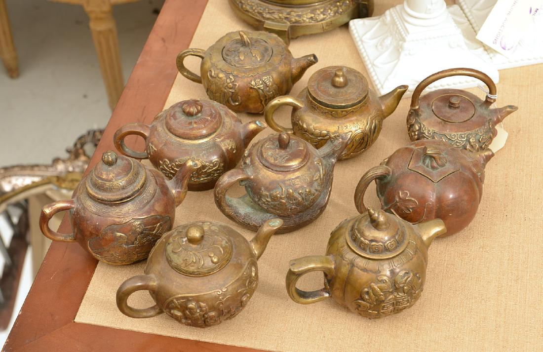 Collection (9) Chinese bronze teapots (1 of 9)