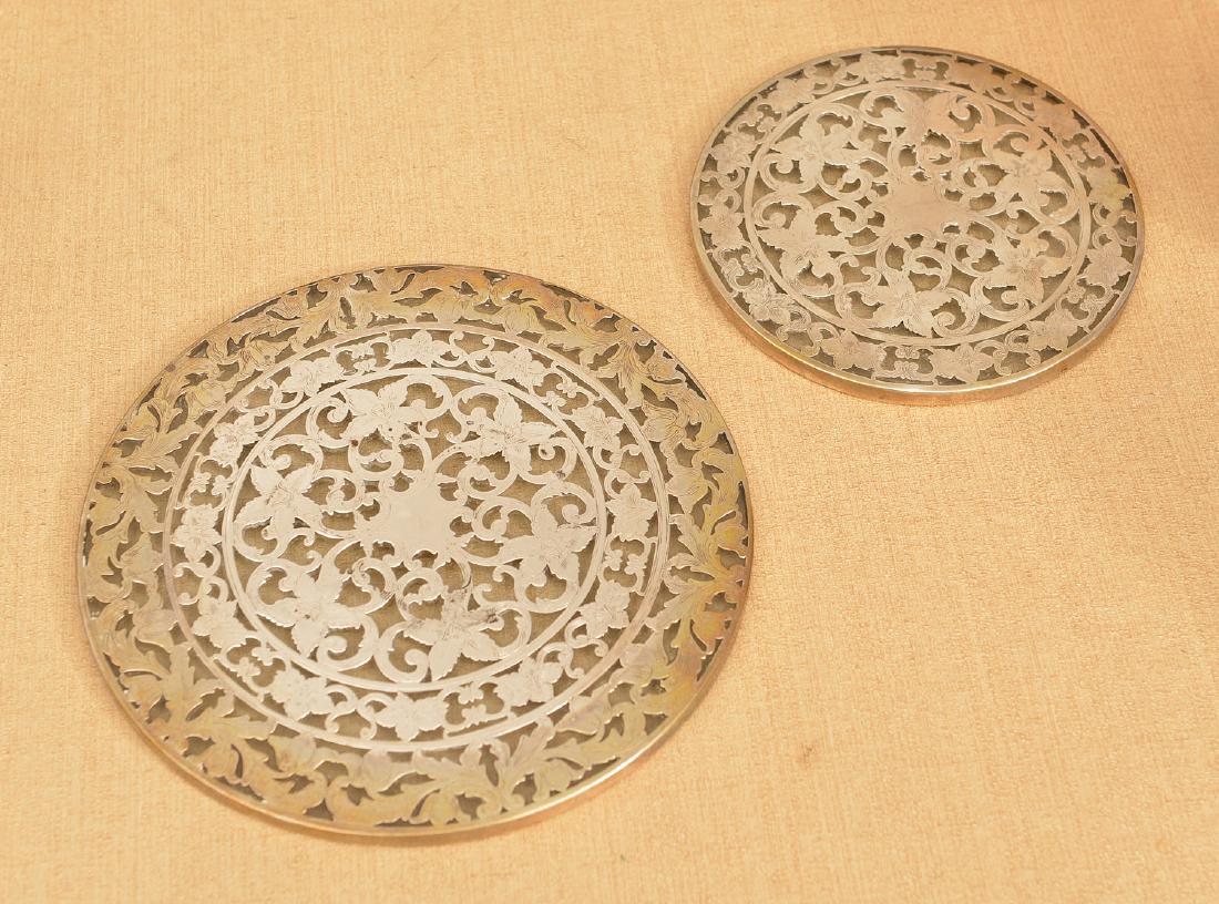 (2) nice Webster sterling overlay glass trivets (1 of 4)