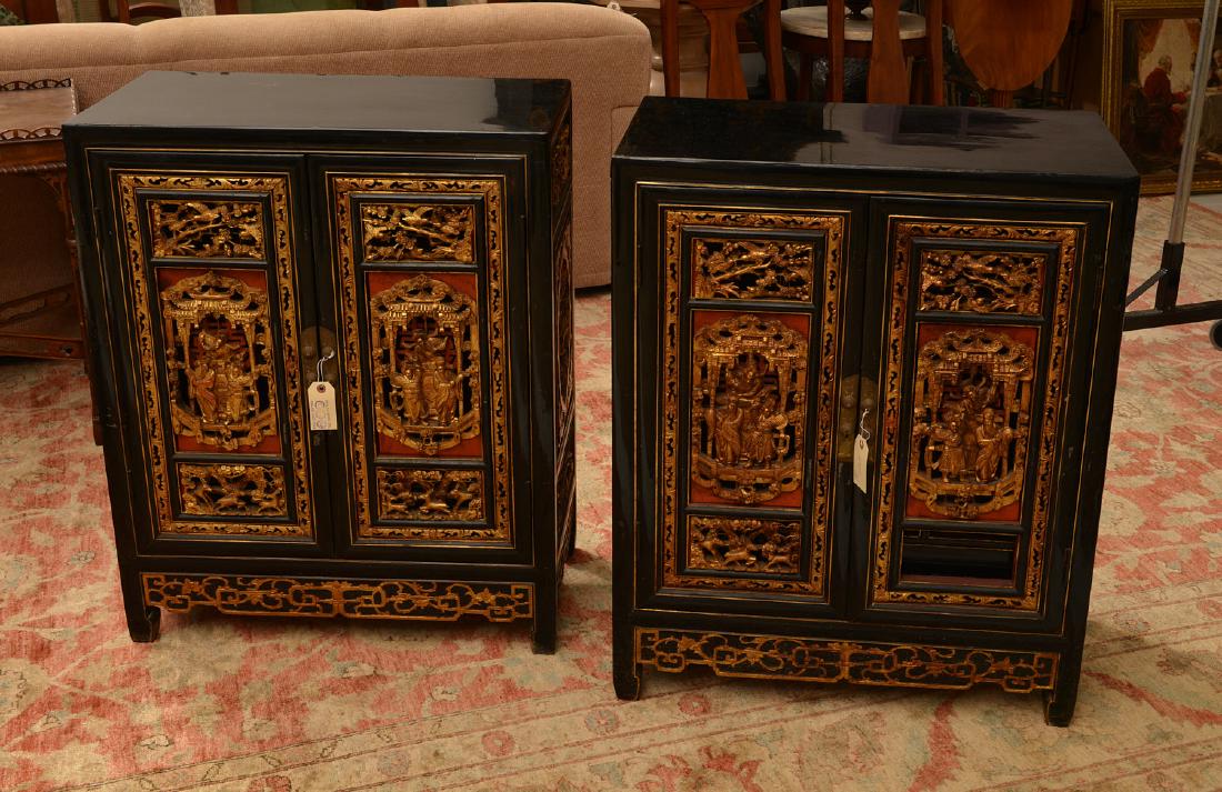 Pair Chinese carved and gilt lacquer cabinets (1 of 10)