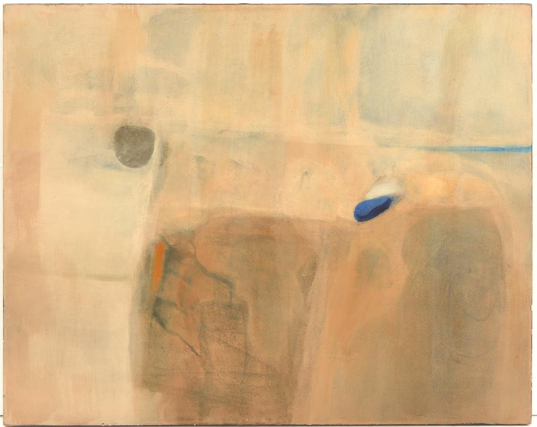 Rosana McAllister-Kelly, painting: Rosana McAllister-Kelly, painting, Rosana McAllister-Kelly (Argentinian/American, 20th c.), "Distancia Cosmica", acrylic on canvas, signed and titled verso "McAllister-Kelly", gallery label verso, 40"