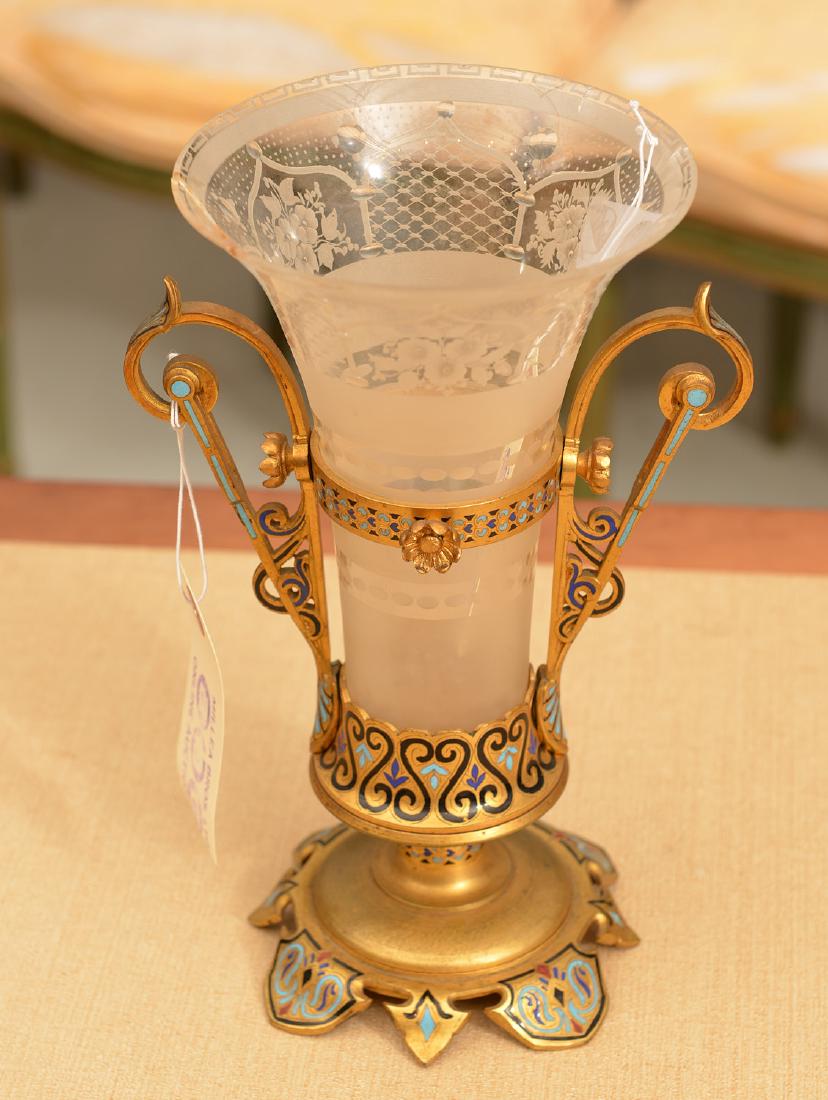 French champleve enameled bronze and glass vase (1 of 6)