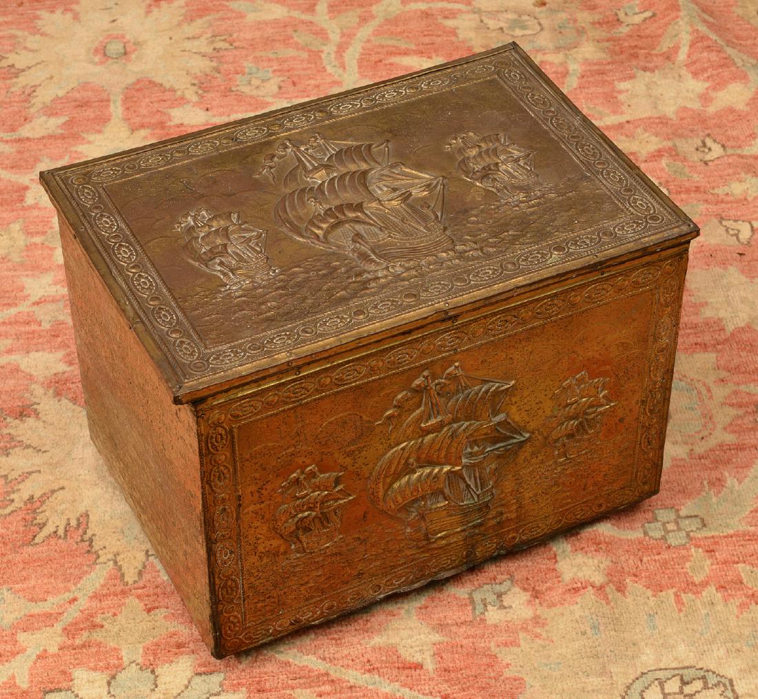 English chased brass coal box (1 of 5)