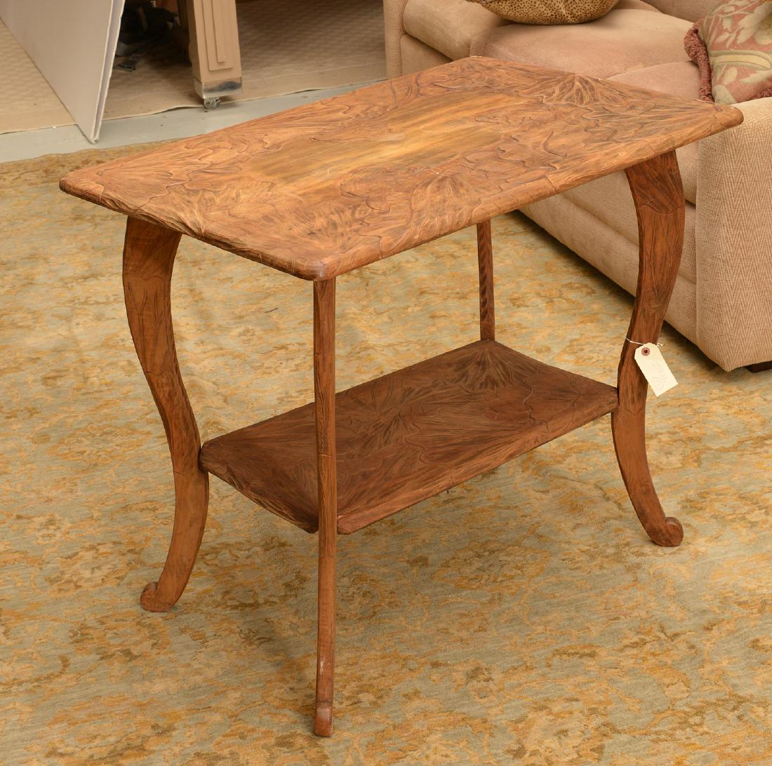 Asian Art Nouveau carved wood side table (1 of 8)