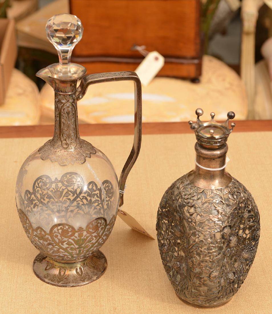 (2) Silver mounted glass decanter bottles (1 of 6)