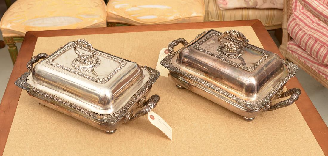 Pair Sheffield plate covered vegetable dishes (1 of 9)
