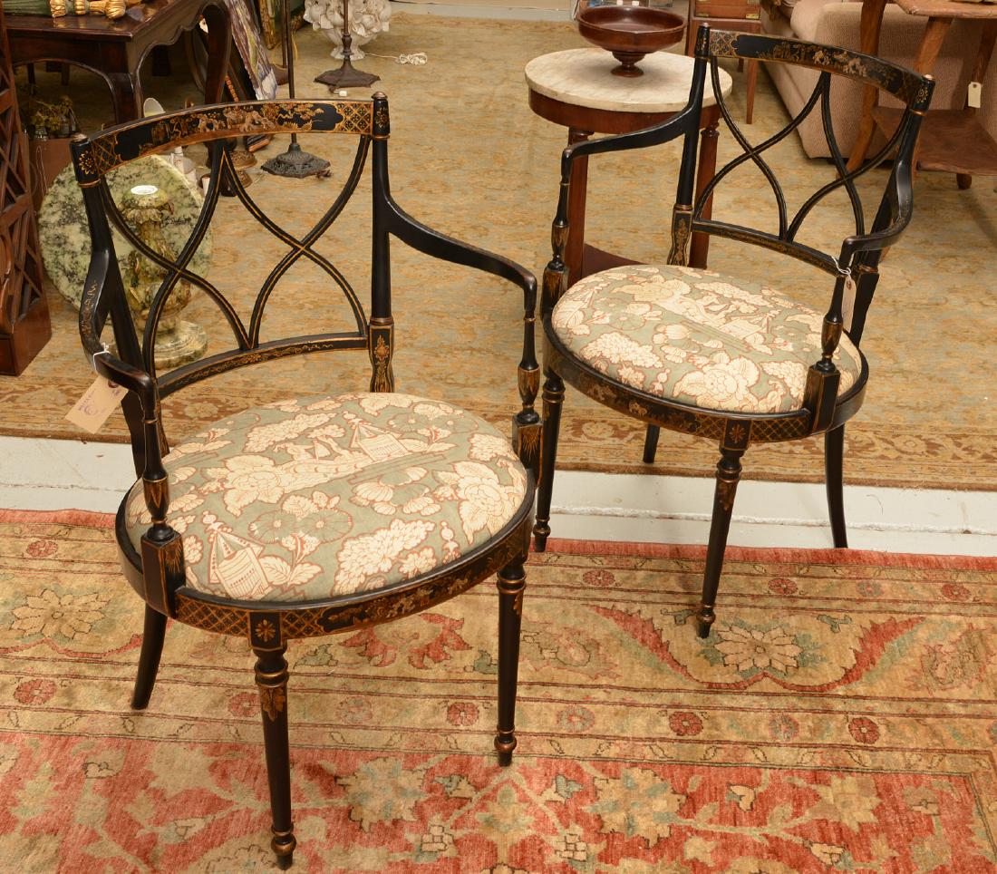 Pair George III style chinoiserie armchairs (1 of 5)