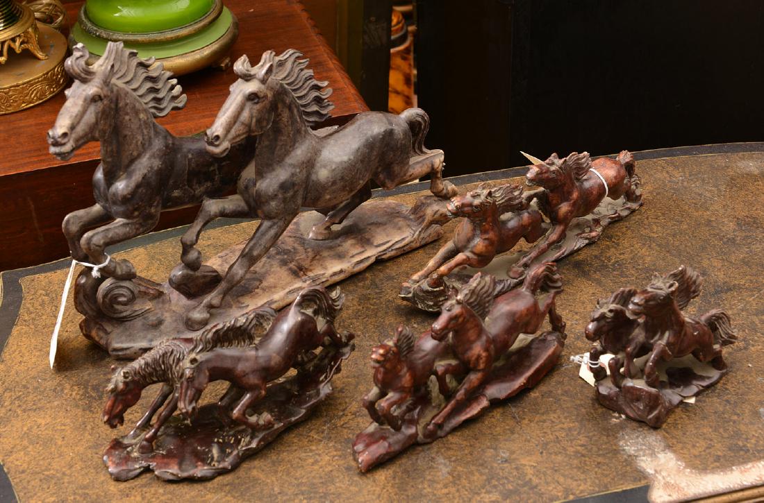 Group (5) Chinese stained soapstone horses: Group (5) Chinese stained soapstone horses, 20thc., smallest: 5"h x 3"w x 5"d, largest: 11"h x 15"l x 4"d
